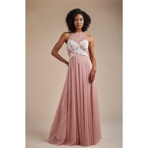 2720NWT Jasmine L224057 Soft Tulle Halter Top with Lace Appliqués w/Empire Waist